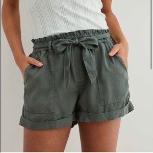 Aerie Green Paperbag Shorts